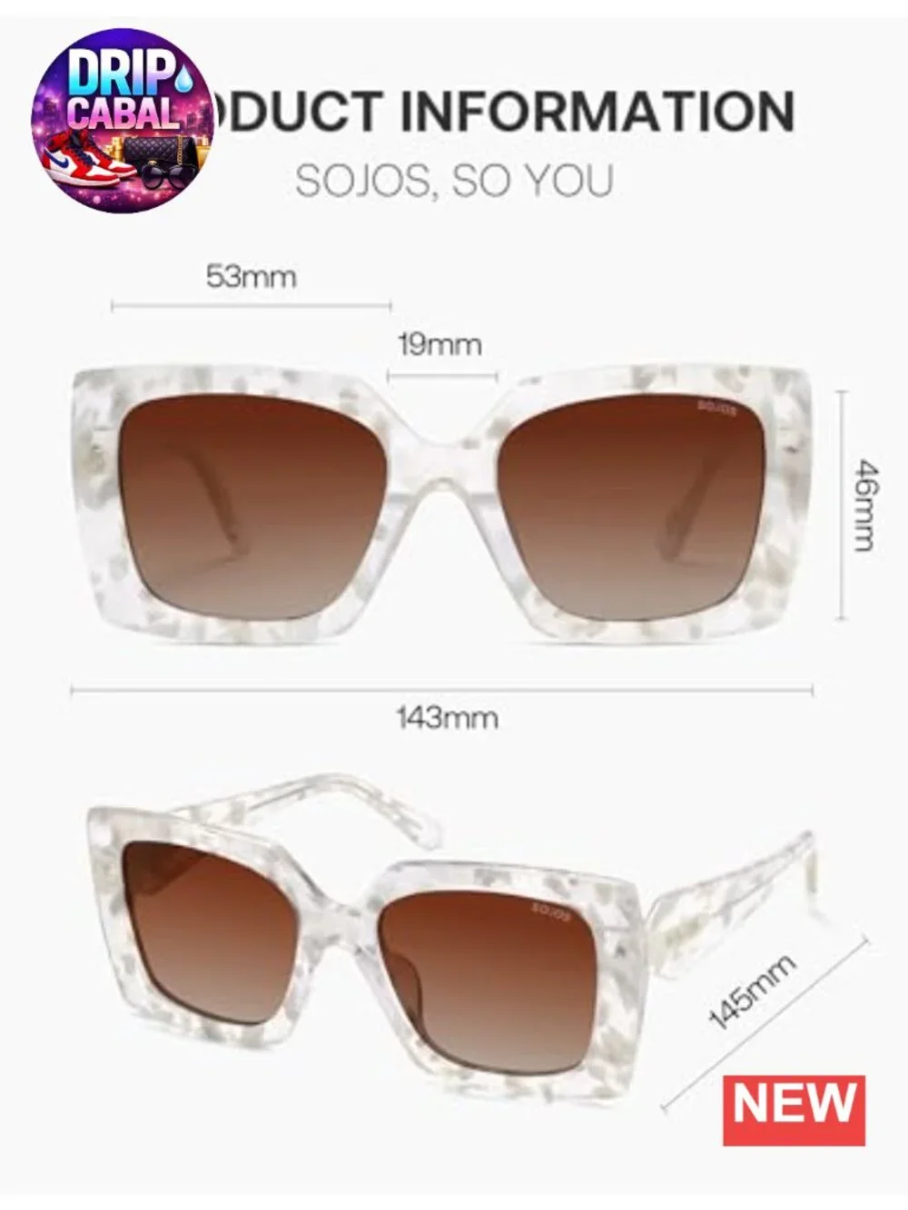 Oversized Square Acetate Sunglasses Women Retro Trendy UV400 Polarized Shades